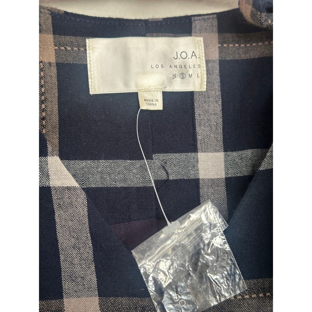 Revolve J.O.A. Tie Shoulder Plaid Mini Dress Navy Blue Preppy casual retail $95 - Picture 6 of 9